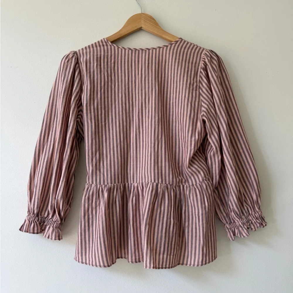 Madewell Stripe Wrap Blouse Puff Sleeve Cotton Puff Sleeve 3/4 Sleeve Small